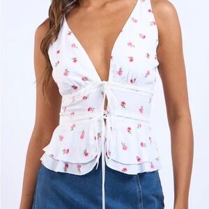 Coquette White with Pink Floral Top, Size L